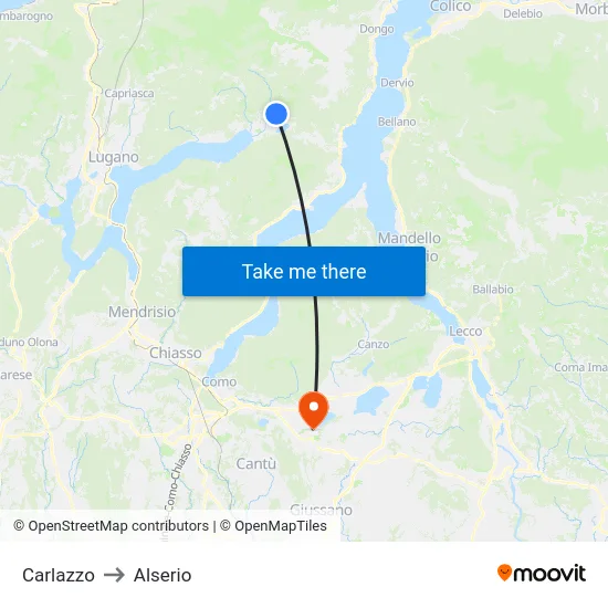 Carlazzo to Alserio map