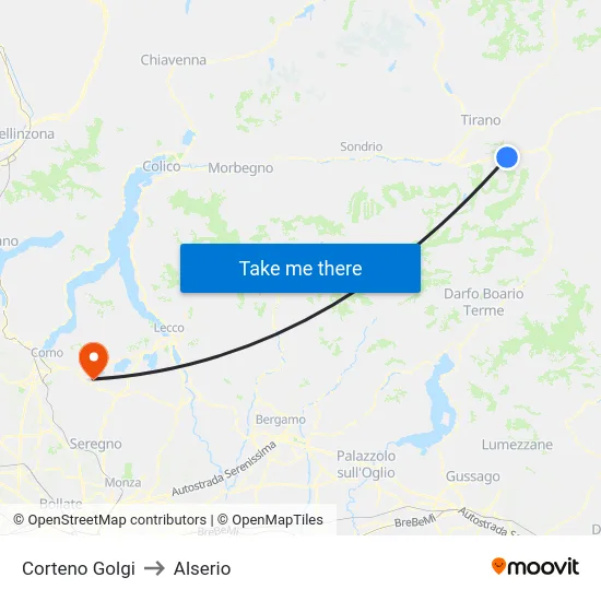 Corteno Golgi to Alserio map