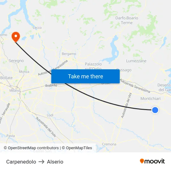Carpenedolo to Alserio map