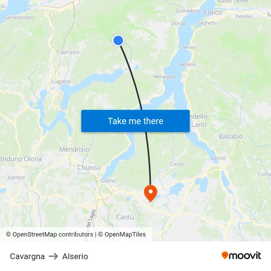 Cavargna to Alserio map