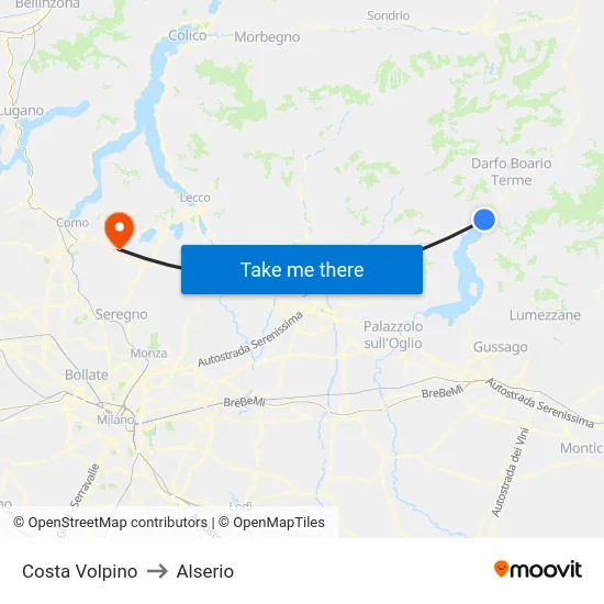 Costa Volpino to Alserio map