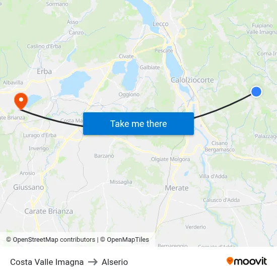 Costa Valle Imagna to Alserio map