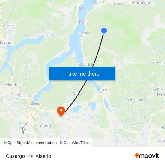 Casargo to Alserio map