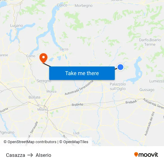Casazza to Alserio map
