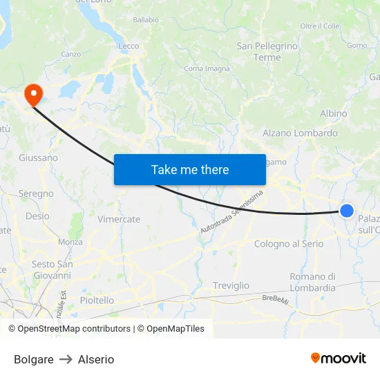 Bolgare to Alserio map