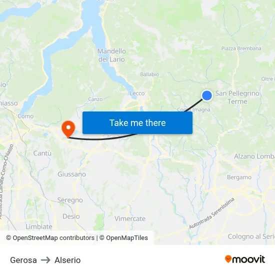 Gerosa to Alserio map