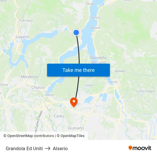 Grandola Ed Uniti to Alserio map