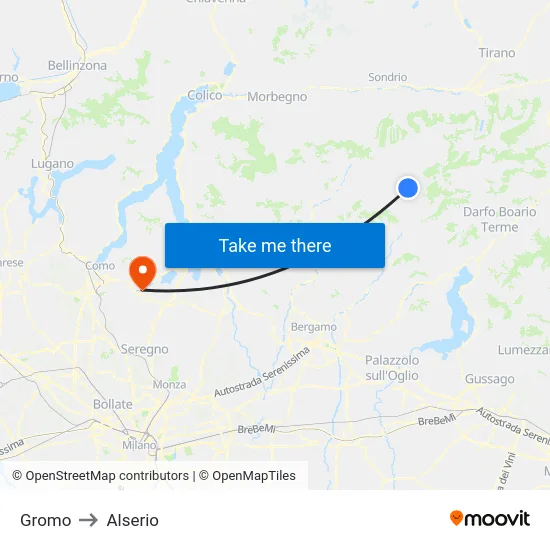 Gromo to Alserio map