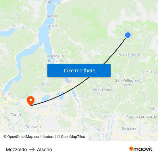 Mezzoldo to Alserio map