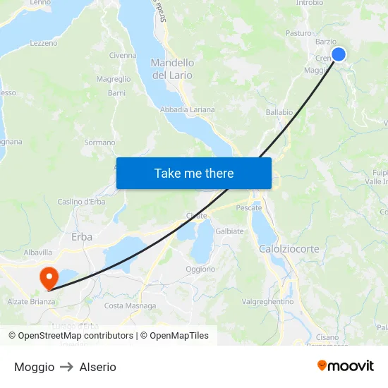 Moggio to Alserio map