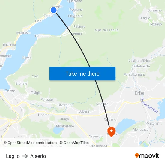Laglio to Alserio map