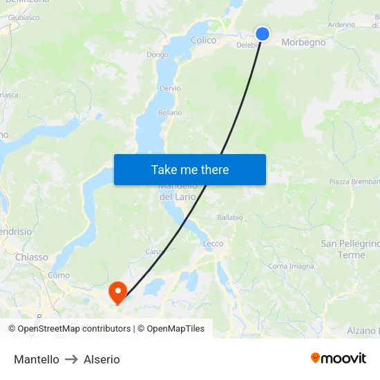 Mantello to Alserio map
