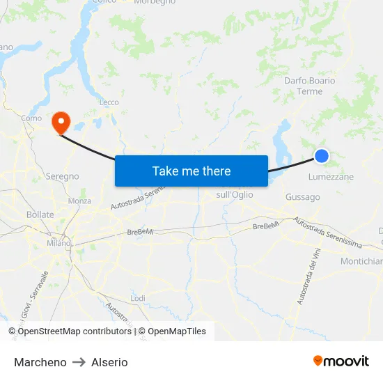 Marcheno to Alserio map
