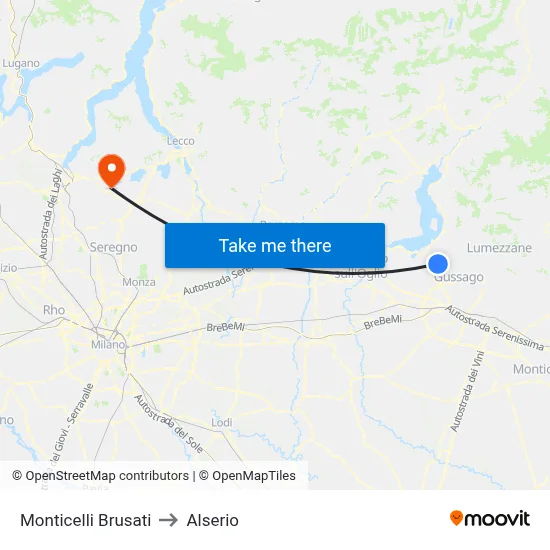 Monticelli Brusati to Alserio map