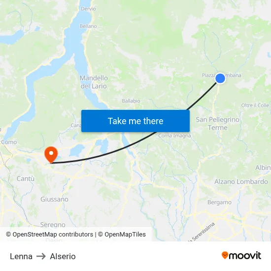 Lenna to Alserio map