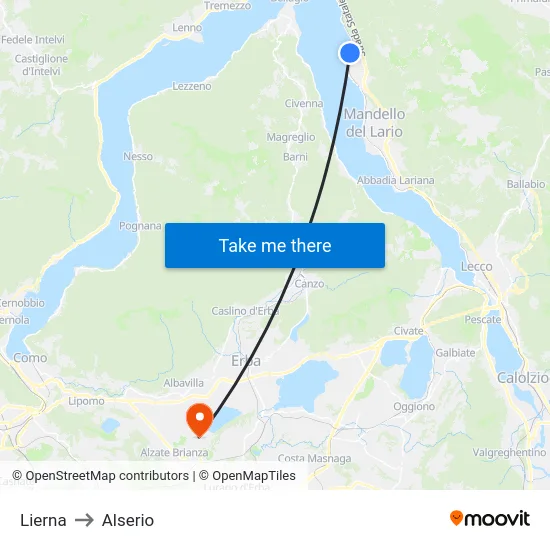 Lierna to Alserio map