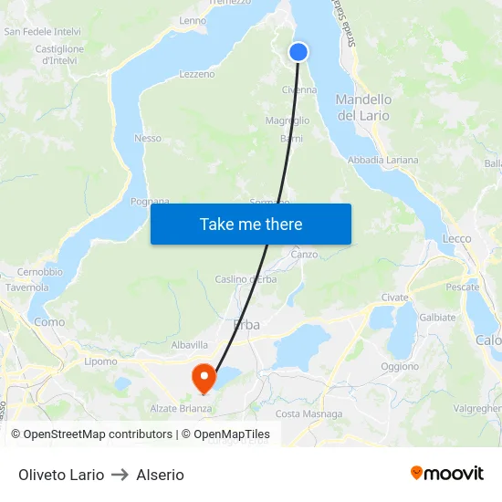 Oliveto Lario to Alserio map