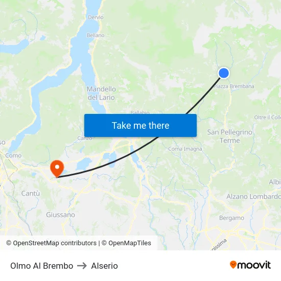 Olmo Al Brembo to Alserio map
