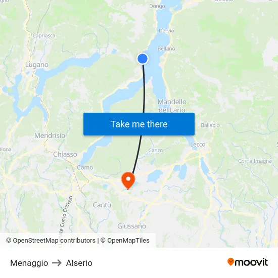 Menaggio to Alserio map
