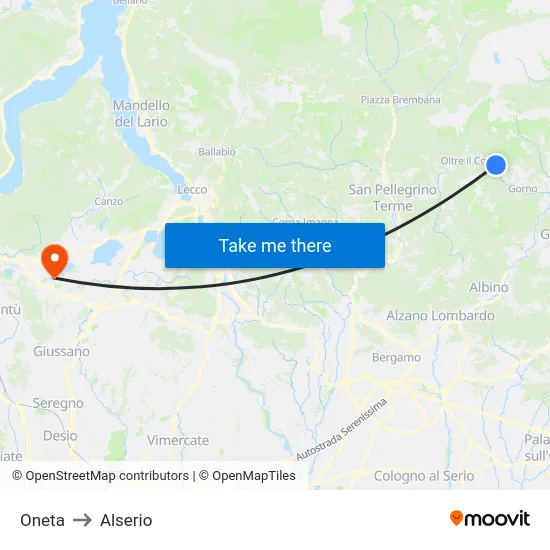 Oneta to Alserio map