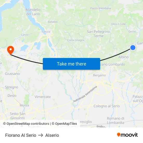 Fiorano al Serio to Alserio map