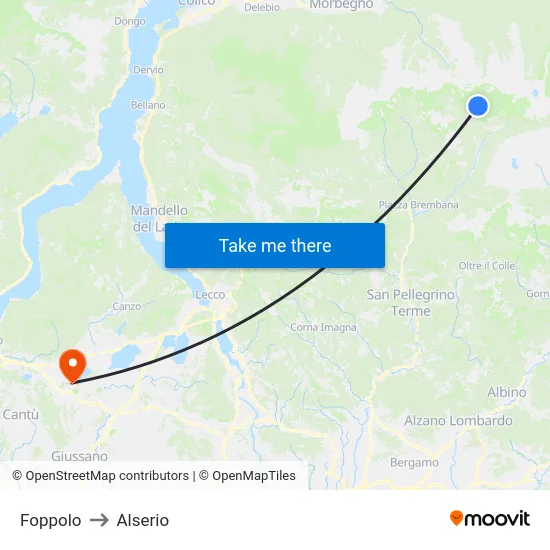 Foppolo to Alserio map