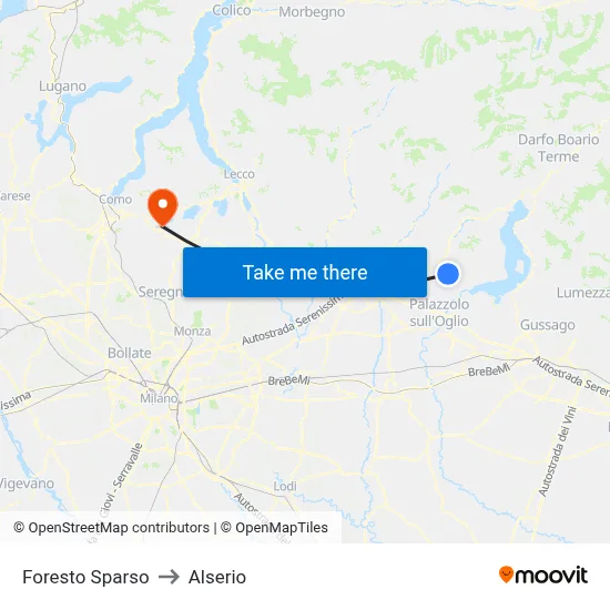 Foresto Sparso to Alserio map
