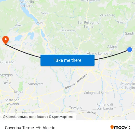 Gaverina Terme to Alserio map