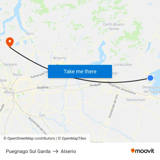 Puegnago sul Garda to Alserio map