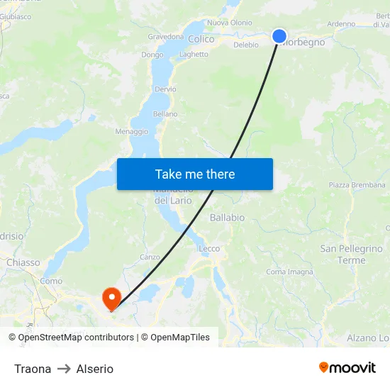 Traona to Alserio map
