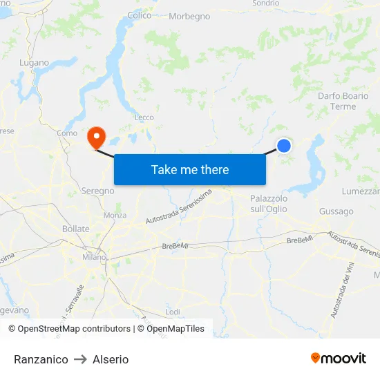 Ranzanico to Alserio map