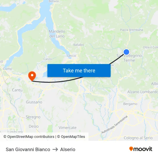San Giovanni Bianco to Alserio map