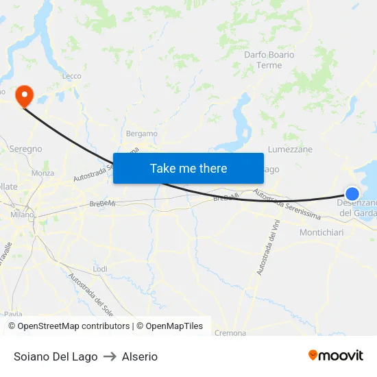 Soiano Del Lago to Alserio map