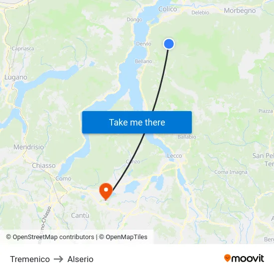 Tremenico to Alserio map