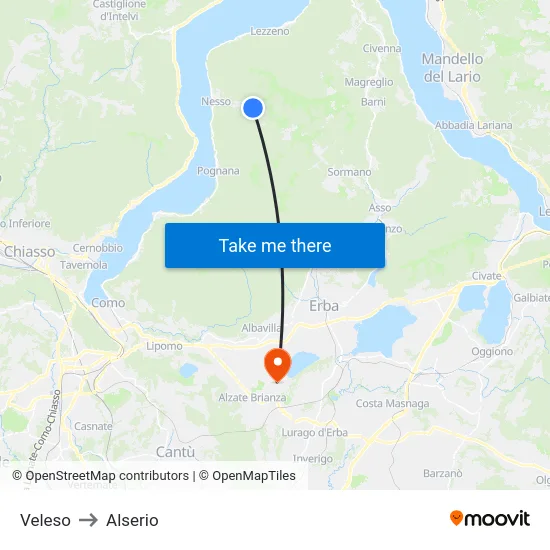 Veleso to Alserio map