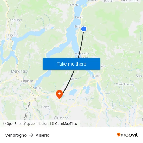 Vendrogno to Alserio map