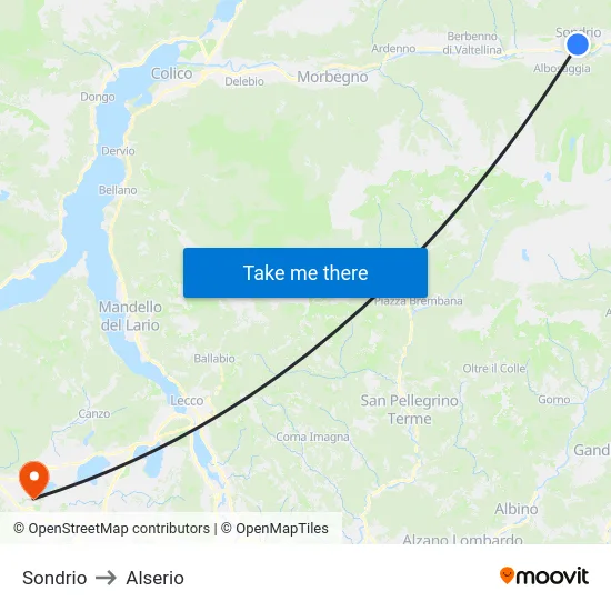 Sondrio to Alserio map