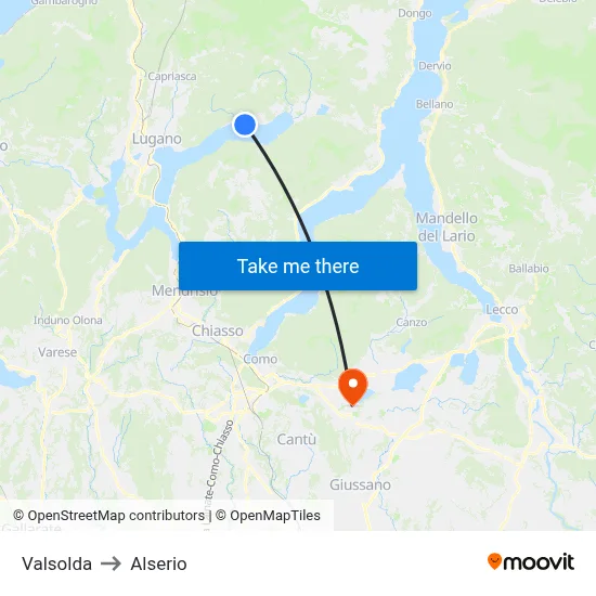 Valsolda to Alserio map