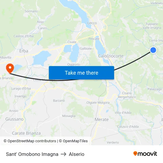 Sant' Omobono Imagna to Alserio map