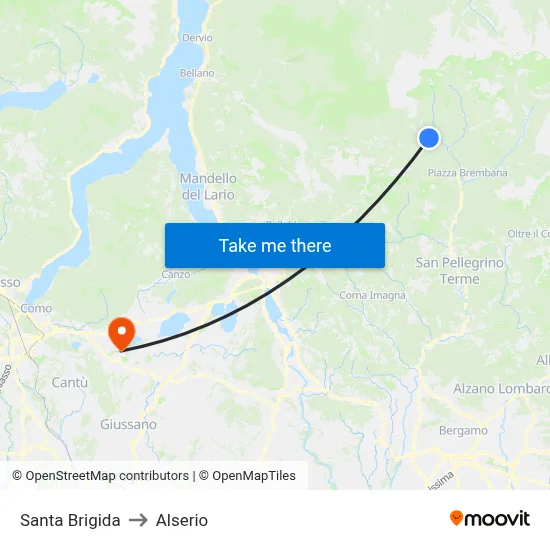 Santa Brigida to Alserio map