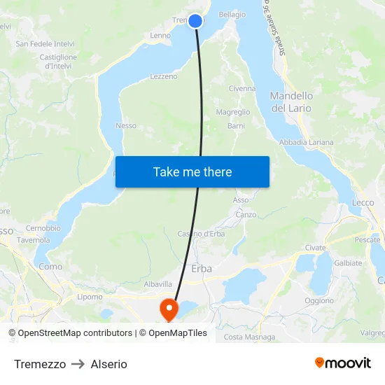 Tremezzo to Alserio map
