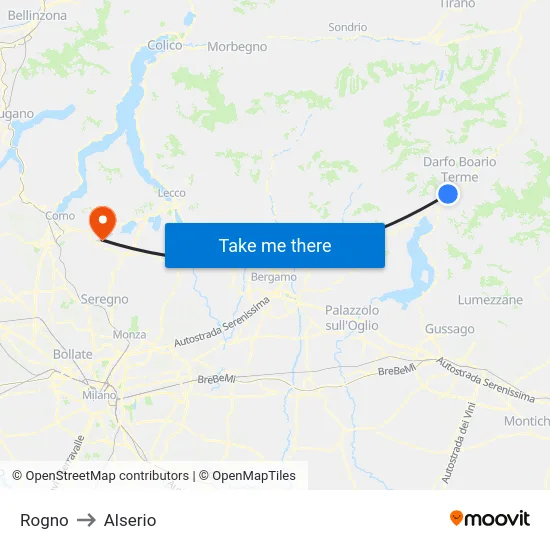 Rogno to Alserio map