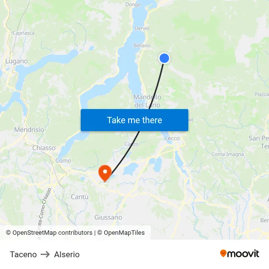 Taceno to Alserio map