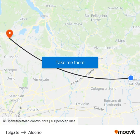 Telgate to Alserio map