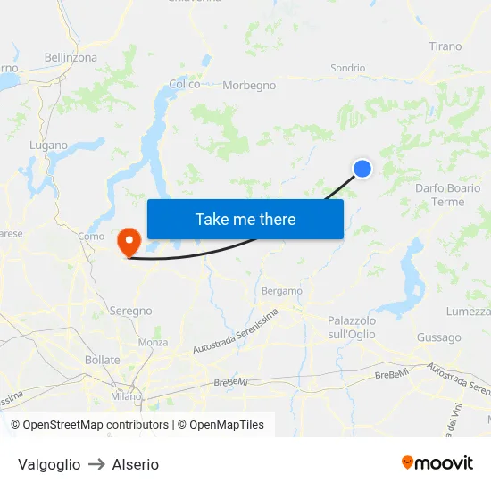 Valgoglio to Alserio map