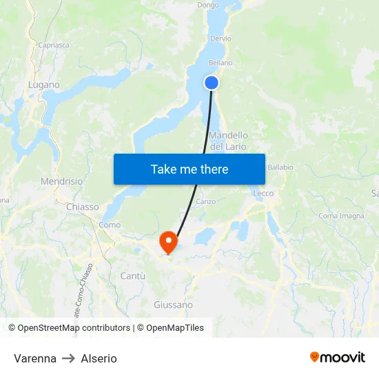 Varenna to Alserio map