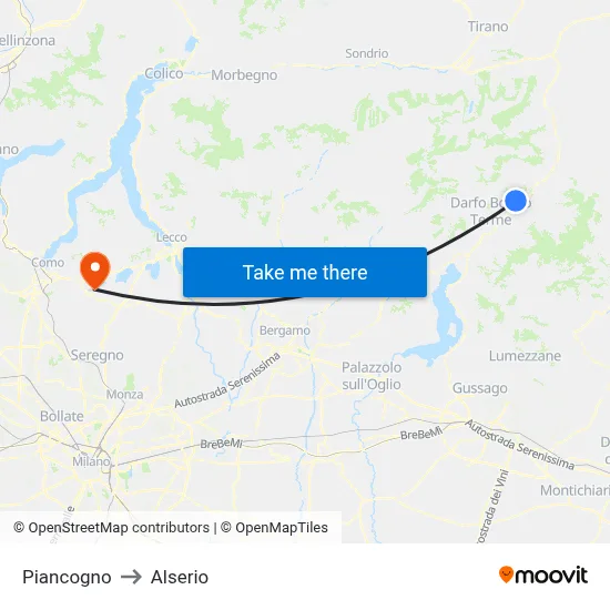 Piancogno to Alserio map