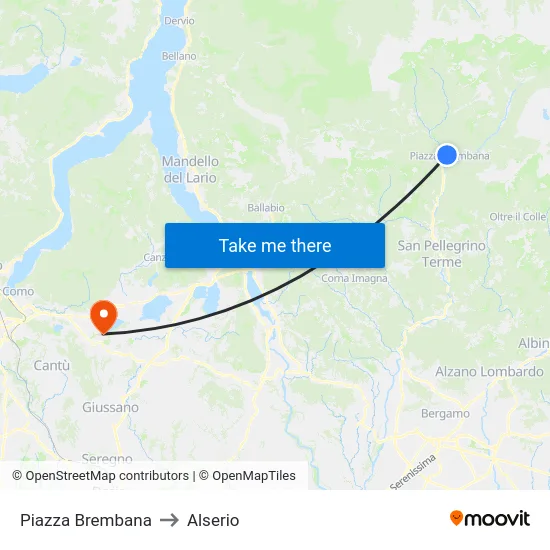 Piazza Brembana to Alserio map