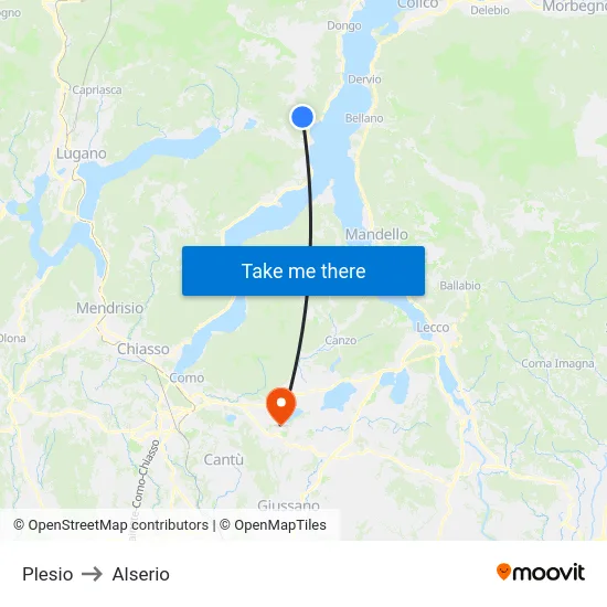 Plesio to Alserio map