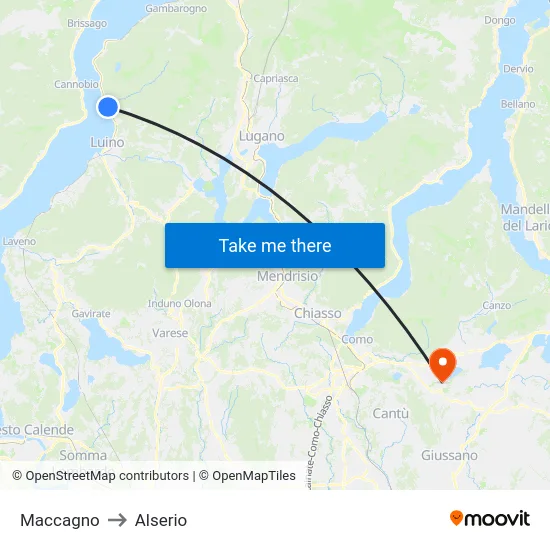 Maccagno to Alserio map